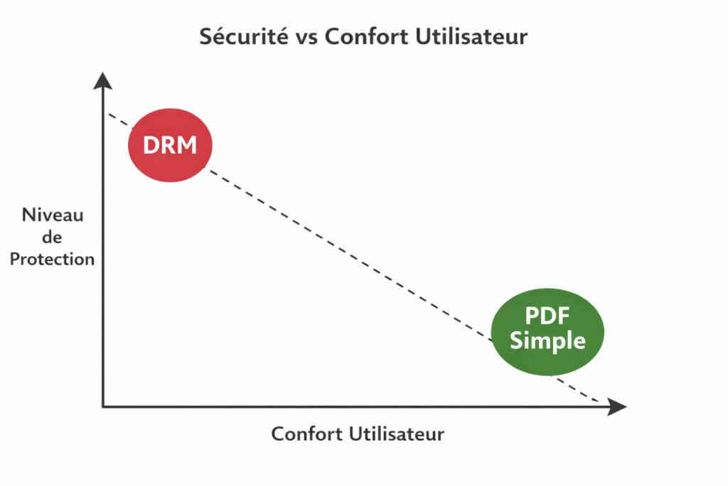 Graphique comment protéger un ebook : Sécurité Vs Confort utilisateur