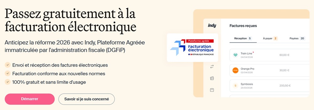 Site de la plateforme agréées Indy pour la facturation électronique