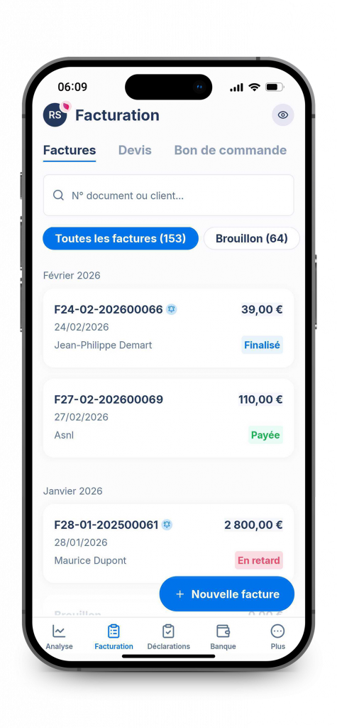 facture électronique agréées depuis app mobile Abby