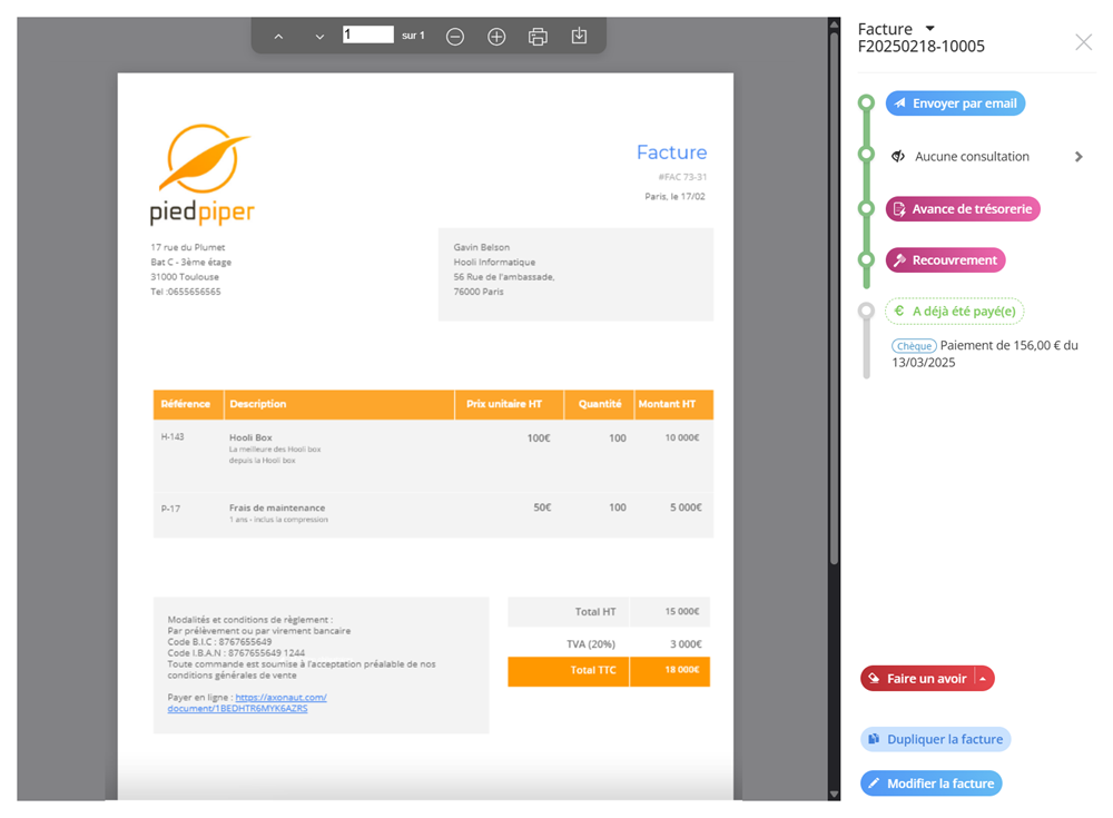 Screenshot : Tutoriel Axonaut exemple de facturation électronique agréée
